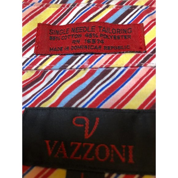 Mens Vazzoni Button Up Rainbow Striped Sz L Single Needle Tailoring Shirt - Picture 3 of 6